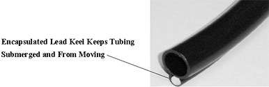 encapsulated lead keel keeps tubing submerged.